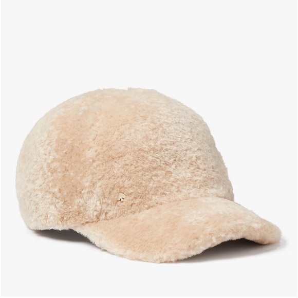 ♠️kate spade Sherpa Plush Fur Baseball Cap Light Sand Cream NWT - Picture 1 of 13